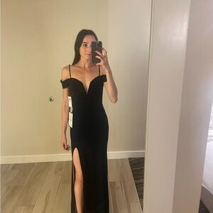 Elegant Navy Off-Shoulder Evening Dress/ Wedding Guest Dress